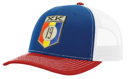 XK19 embroidered patch on a Richardson 112 Trucker style hat