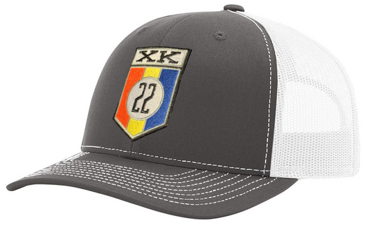 XK22 embroidery patch on Richardson 112 Trucker cap